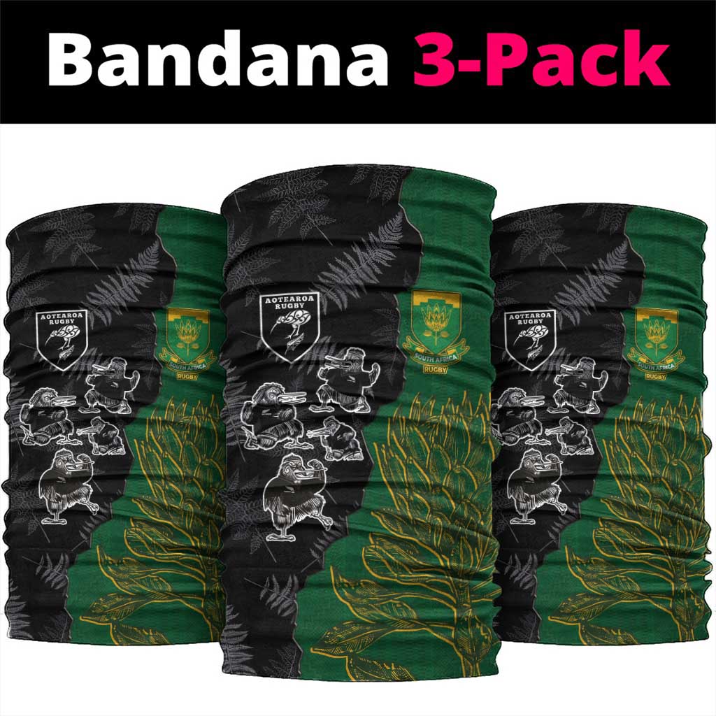 Aotearoa South Africa Rugby Freedom Cup Neck Gaiter Kiwi Warriors Haka with King Protea Symbol - Wonder Print Shop