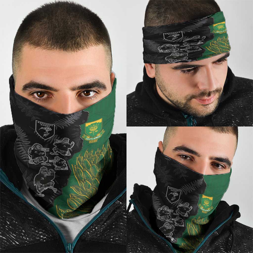 Aotearoa South Africa Rugby Freedom Cup Neck Gaiter Kiwi Warriors Haka with King Protea Symbol - Wonder Print Shop