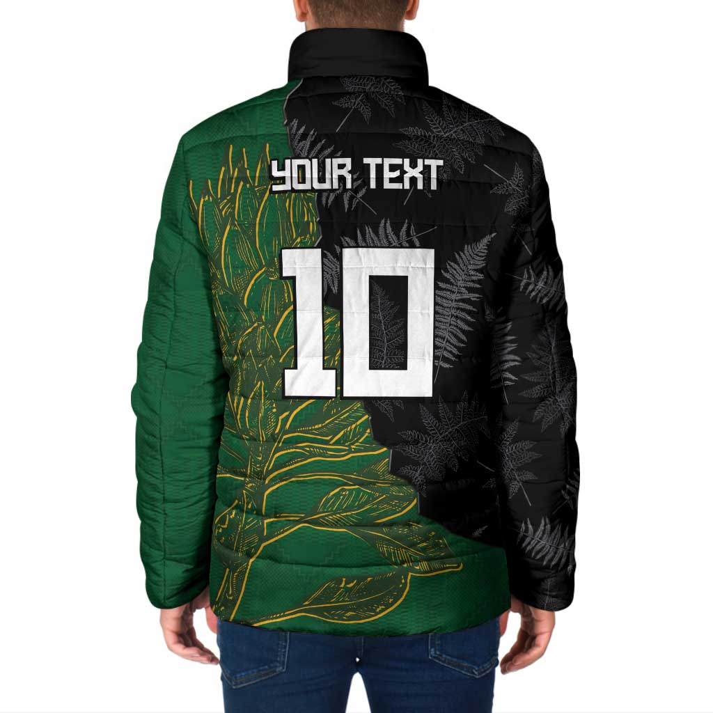 Custom Aotearoa South Africa Rugby Freedom Cup Padded Jacket Kiwi Warriors Haka with King Protea Symbol - Wonder Print Shop