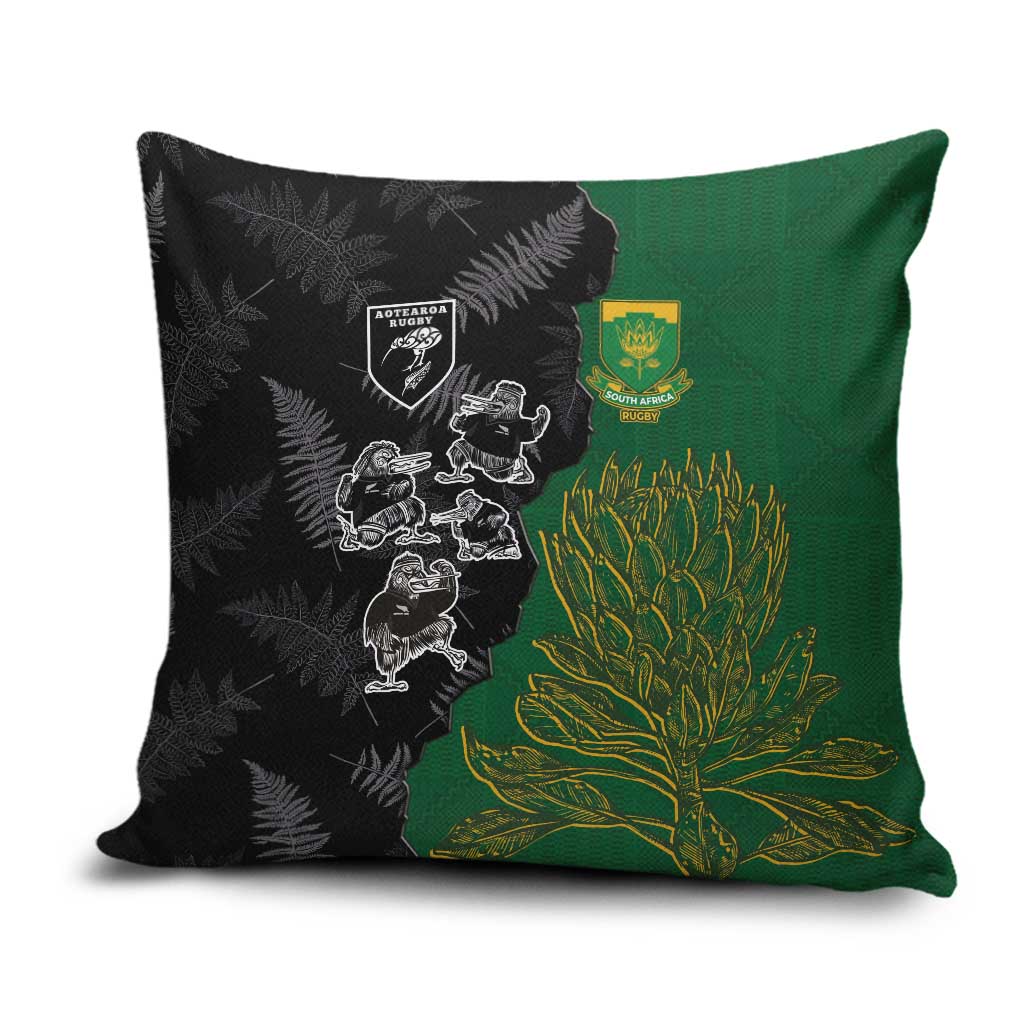 Aotearoa South Africa Rugby Freedom Cup Pillow Cover Kiwi Warriors Haka with King Protea Symbol - Wonder Print Shop
