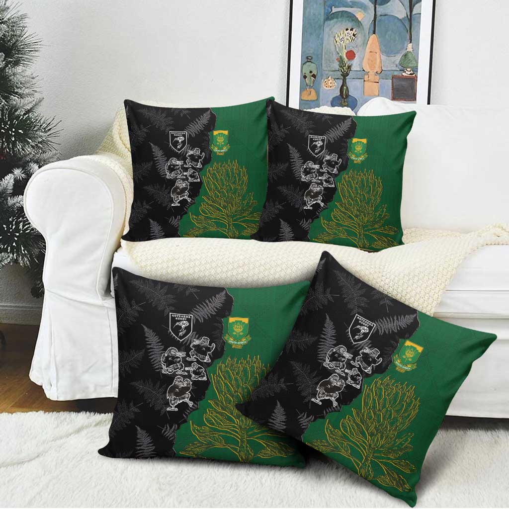 Aotearoa South Africa Rugby Freedom Cup Pillow Cover Kiwi Warriors Haka with King Protea Symbol - Wonder Print Shop