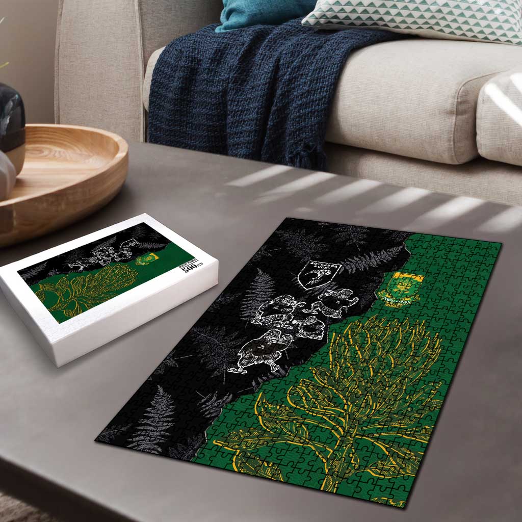 Aotearoa South Africa Rugby Freedom Cup Puzzle Kiwi Warriors Haka with King Protea Symbol - Wonder Print Shop