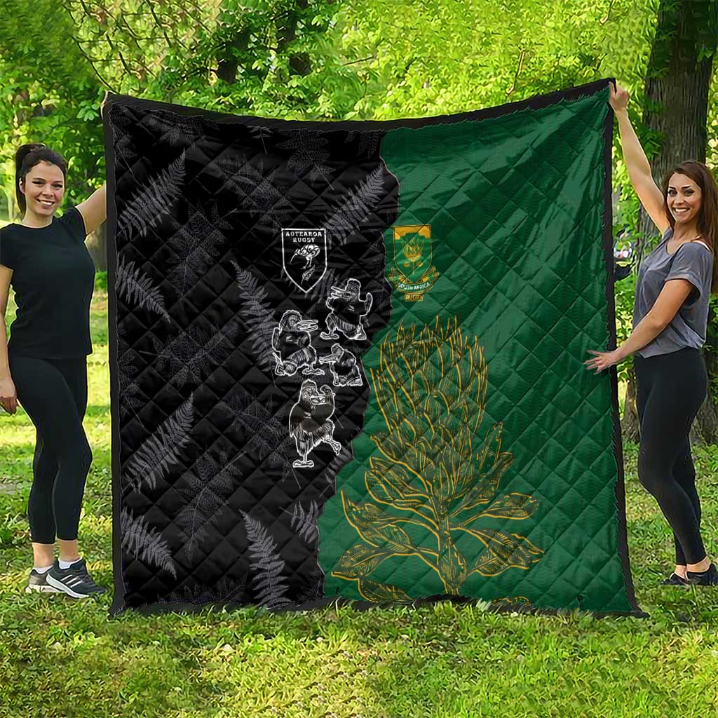 Aotearoa South Africa Rugby Freedom Cup Quilt Kiwi Warriors Haka with King Protea Symbol - Wonder Print Shop
