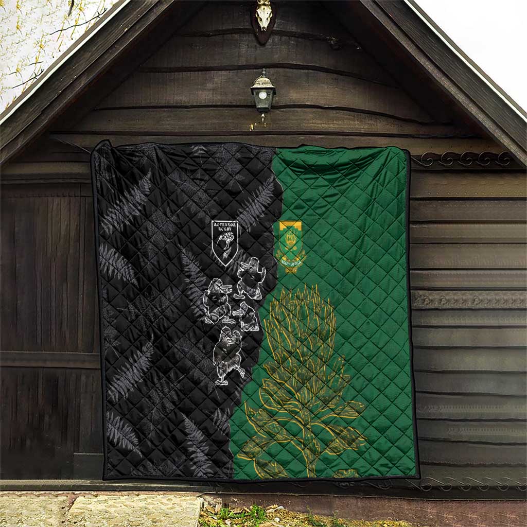 Aotearoa South Africa Rugby Freedom Cup Quilt Kiwi Warriors Haka with King Protea Symbol - Wonder Print Shop