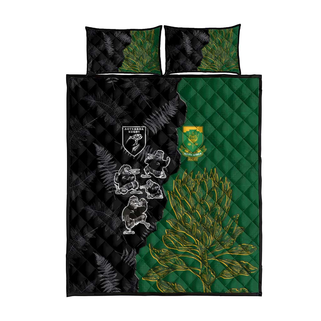 Aotearoa South Africa Rugby Freedom Cup Quilt Bed Set Kiwi Warriors Haka with King Protea Symbol - Wonder Print Shop