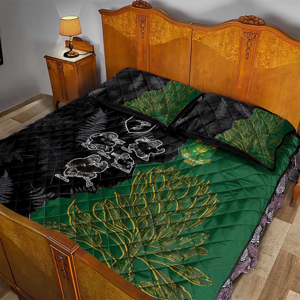 Aotearoa South Africa Rugby Freedom Cup Quilt Bed Set Kiwi Warriors Haka with King Protea Symbol - Wonder Print Shop