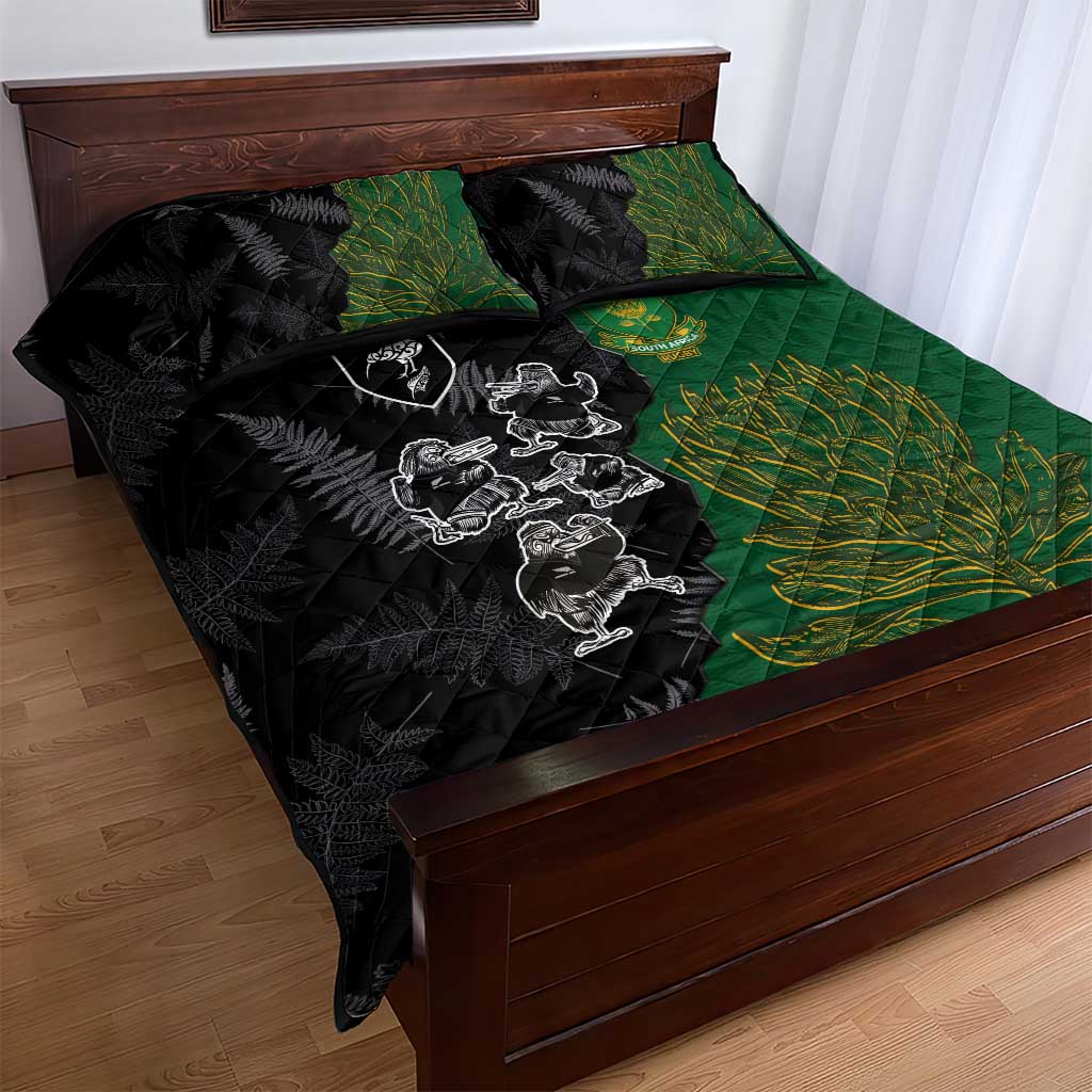 Aotearoa South Africa Rugby Freedom Cup Quilt Bed Set Kiwi Warriors Haka with King Protea Symbol - Wonder Print Shop