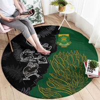 Aotearoa South Africa Rugby Freedom Cup Round Carpet Kiwi Warriors Haka with King Protea Symbol - Wonder Print Shop