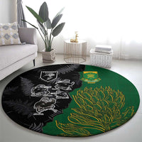 Aotearoa South Africa Rugby Freedom Cup Round Carpet Kiwi Warriors Haka with King Protea Symbol - Wonder Print Shop