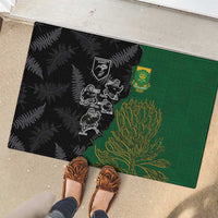 Aotearoa South Africa Rugby Freedom Cup Rubber Doormat Kiwi Warriors Haka with King Protea Symbol - Wonder Print Shop