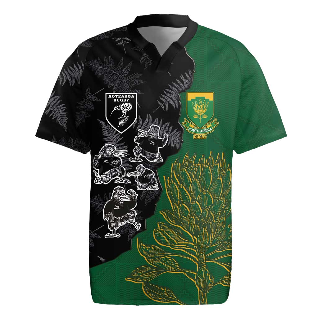 Custom Aotearoa South Africa Rugby Freedom Cup Rugby Jersey Kiwi Warriors Haka with King Protea Symbol - Wonder Print Shop