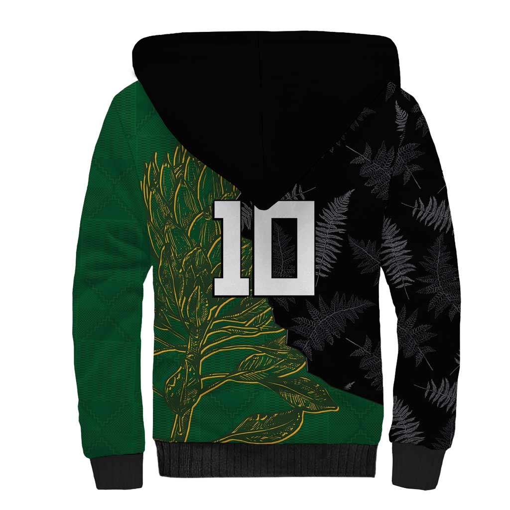 Custom Aotearoa South Africa Rugby Freedom Cup Sherpa Hoodie Kiwi Warriors Haka with King Protea Symbol - Wonder Print Shop
