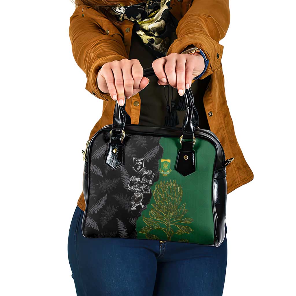 Aotearoa South Africa Rugby Freedom Cup Shoulder Handbag Kiwi Warriors Haka with King Protea Symbol - Wonder Print Shop