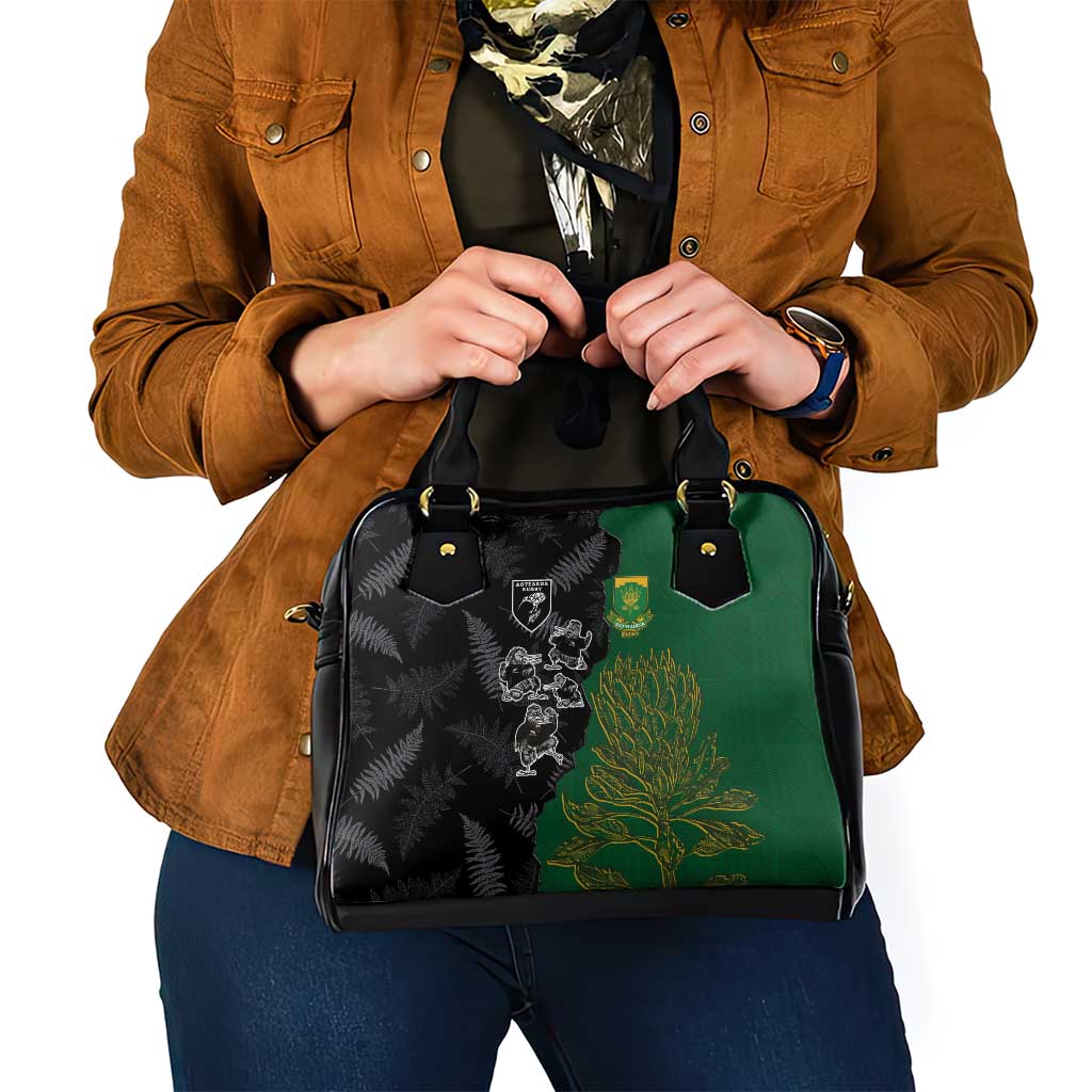 Aotearoa South Africa Rugby Freedom Cup Shoulder Handbag Kiwi Warriors Haka with King Protea Symbol - Wonder Print Shop