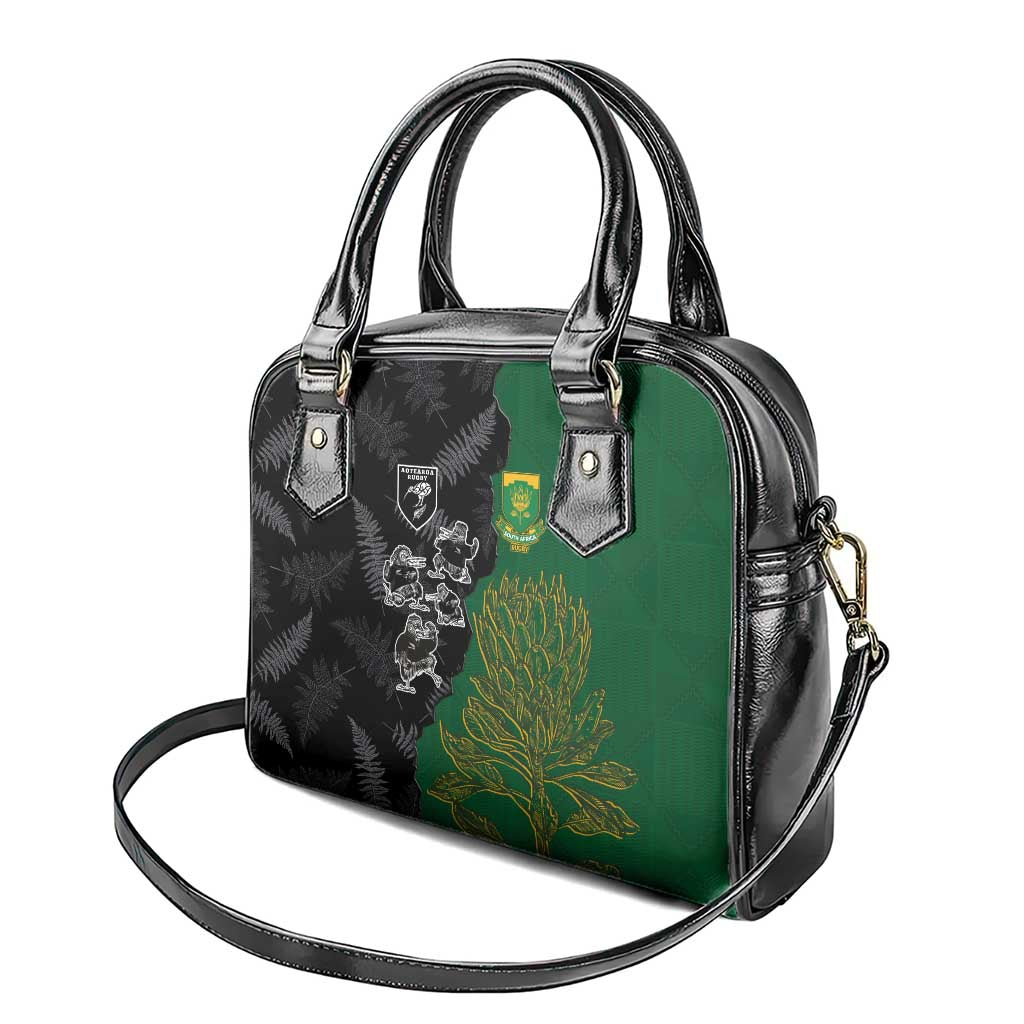 Aotearoa South Africa Rugby Freedom Cup Shoulder Handbag Kiwi Warriors Haka with King Protea Symbol - Wonder Print Shop