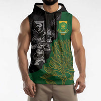 Custom Aotearoa South Africa Rugby Freedom Cup Sleeveless Hoodie Kiwi Warriors Haka with King Protea Symbol - Wonder Print Shop