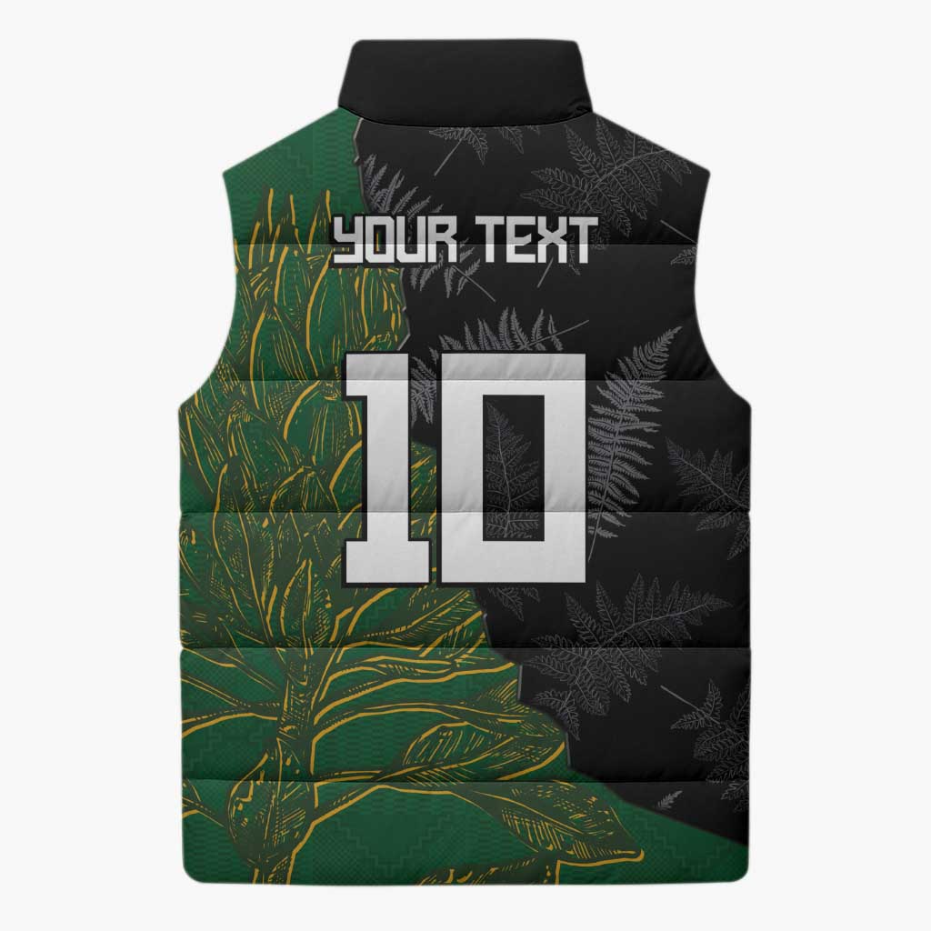Custom Aotearoa South Africa Rugby Freedom Cup Sleeveless Puffer Jacket Kiwi Warriors Haka with King Protea Symbol - Wonder Print Shop