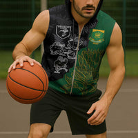 Custom Aotearoa South Africa Rugby Freedom Cup Sleeveless Zip Hoodie Kiwi Warriors Haka with King Protea Symbol - Wonder Print Shop