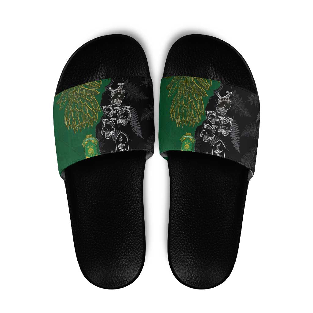 Aotearoa South Africa Rugby Freedom Cup Slide Sandals Kiwi Warriors Haka with King Protea Symbol - Wonder Print Shop