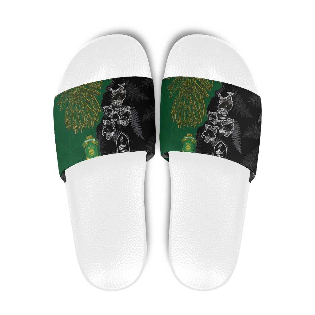 Aotearoa South Africa Rugby Freedom Cup Slide Sandals Kiwi Warriors Haka with King Protea Symbol - Wonder Print Shop
