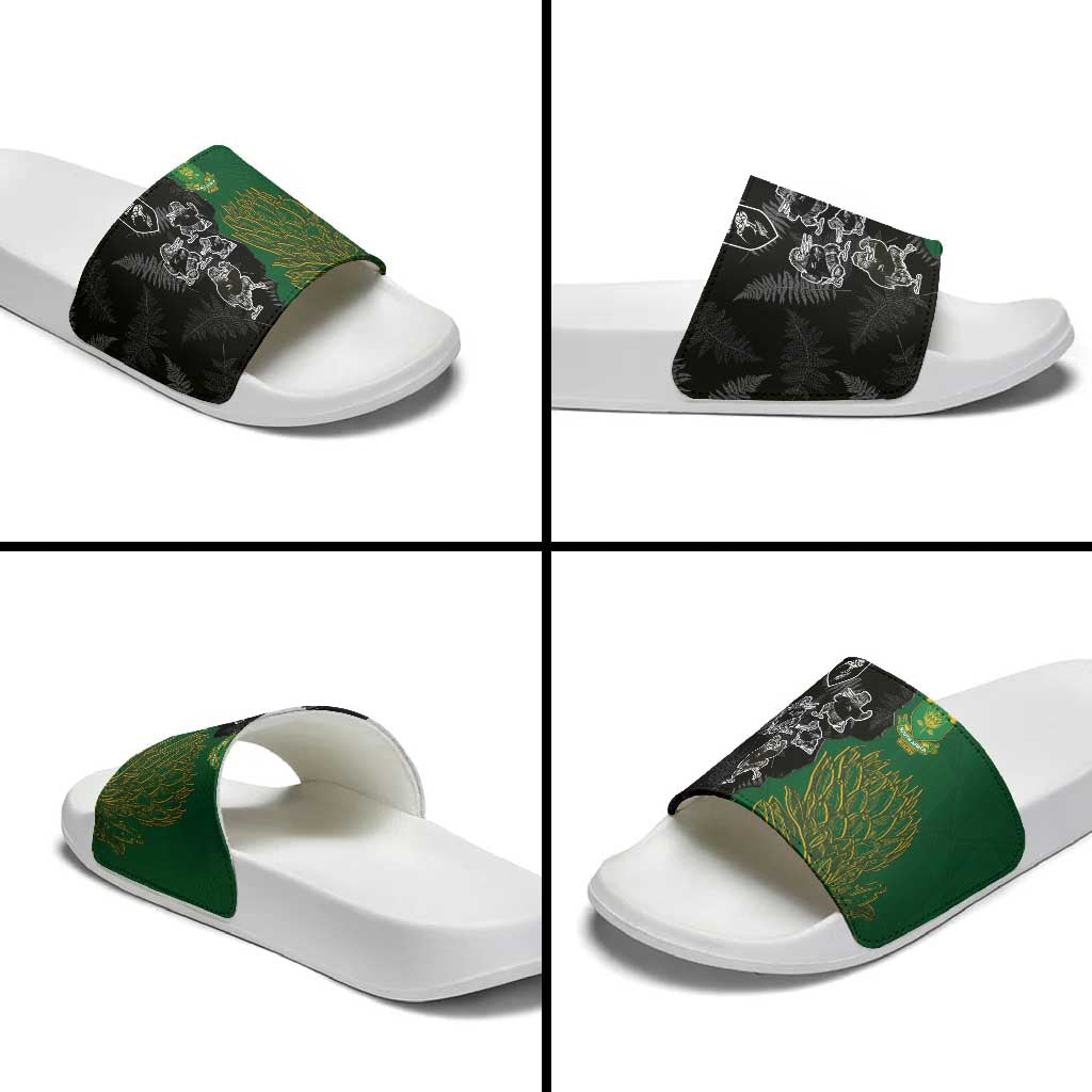 Aotearoa South Africa Rugby Freedom Cup Slide Sandals Kiwi Warriors Haka with King Protea Symbol - Wonder Print Shop