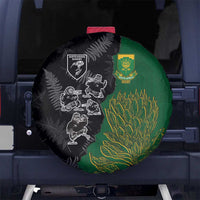 Aotearoa South Africa Rugby Freedom Cup Spare Tire Cover Kiwi Warriors Haka with King Protea Symbol - Wonder Print Shop