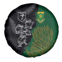 Aotearoa South Africa Rugby Freedom Cup Spare Tire Cover Kiwi Warriors Haka with King Protea Symbol - Wonder Print Shop
