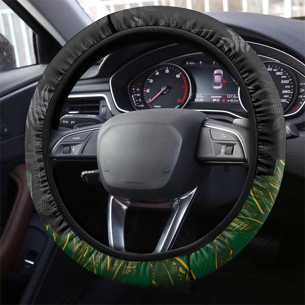 Aotearoa South Africa Rugby Freedom Cup Steering Wheel Cover Kiwi Warriors Haka with King Protea Symbol - Wonder Print Shop