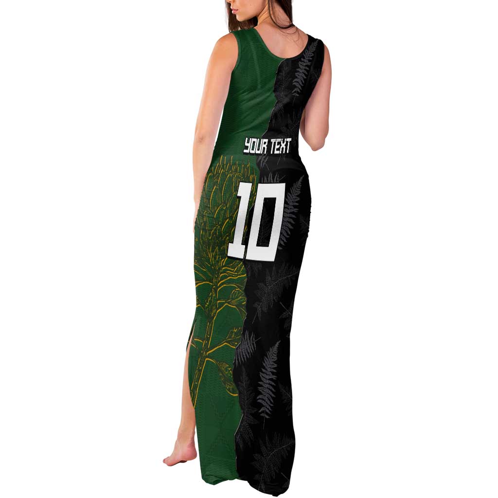 Custom Aotearoa South Africa Rugby Freedom Cup Tank Maxi Dress Kiwi Warriors Haka with King Protea Symbol - Wonder Print Shop