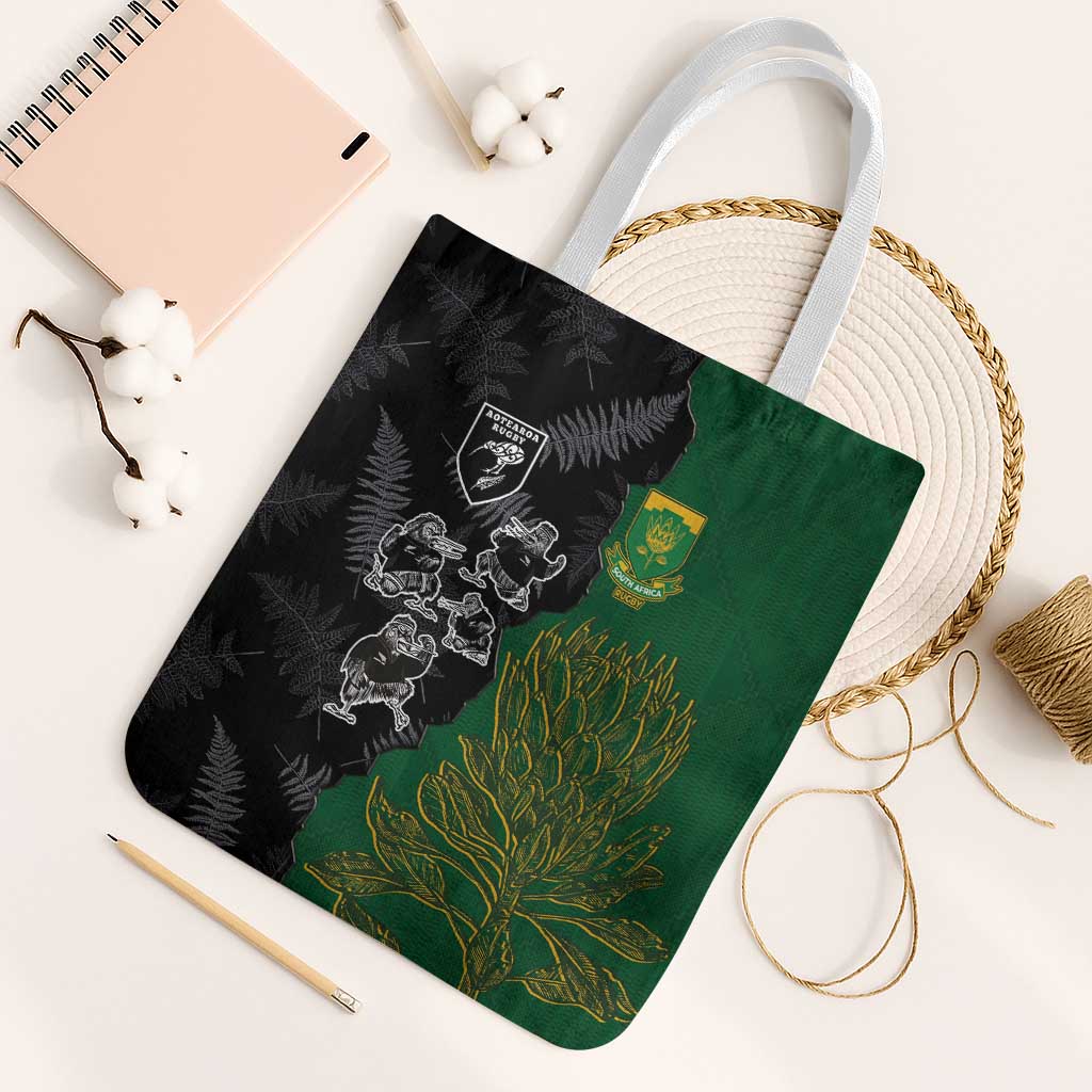 Aotearoa South Africa Rugby Freedom Cup Tote Bag Kiwi Warriors Haka with King Protea Symbol - Wonder Print Shop