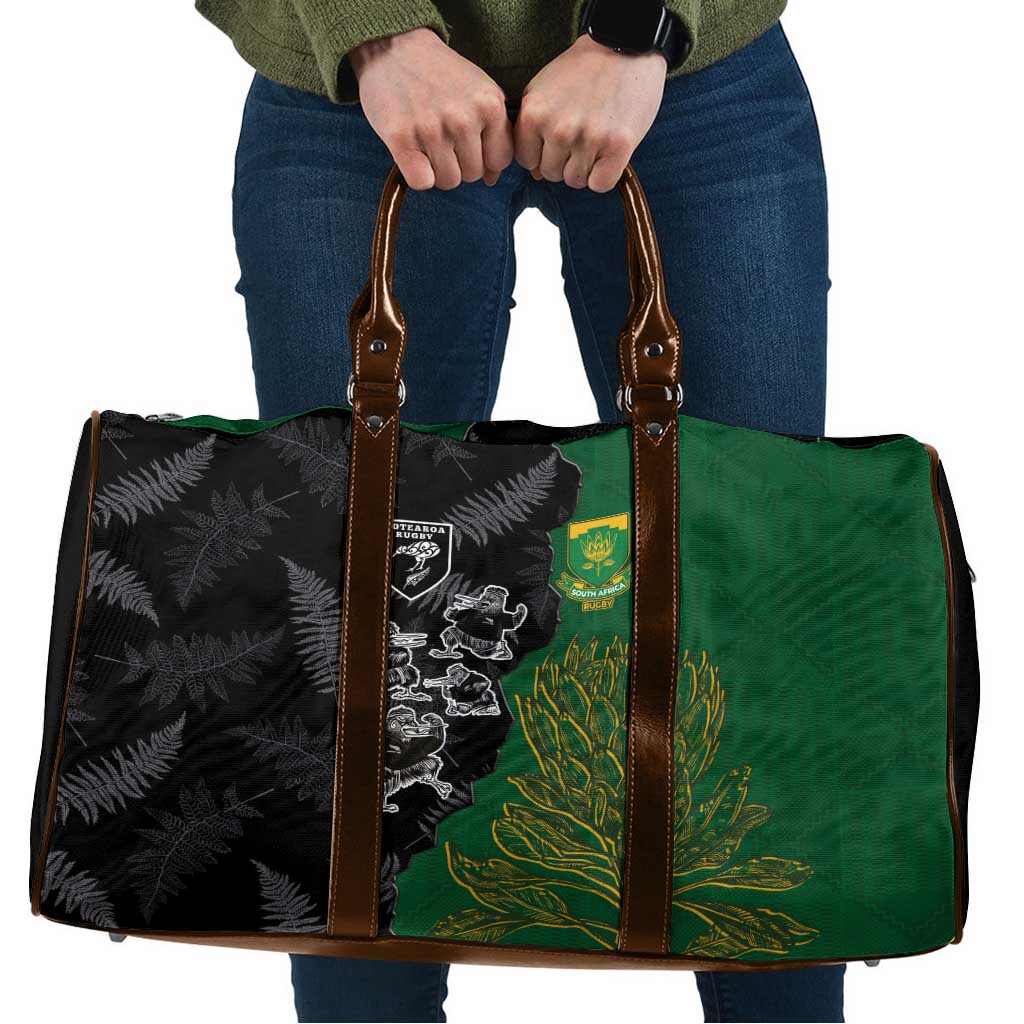 Aotearoa South Africa Rugby Freedom Cup Travel Bag Kiwi Warriors Haka with King Protea Symbol - Wonder Print Shop