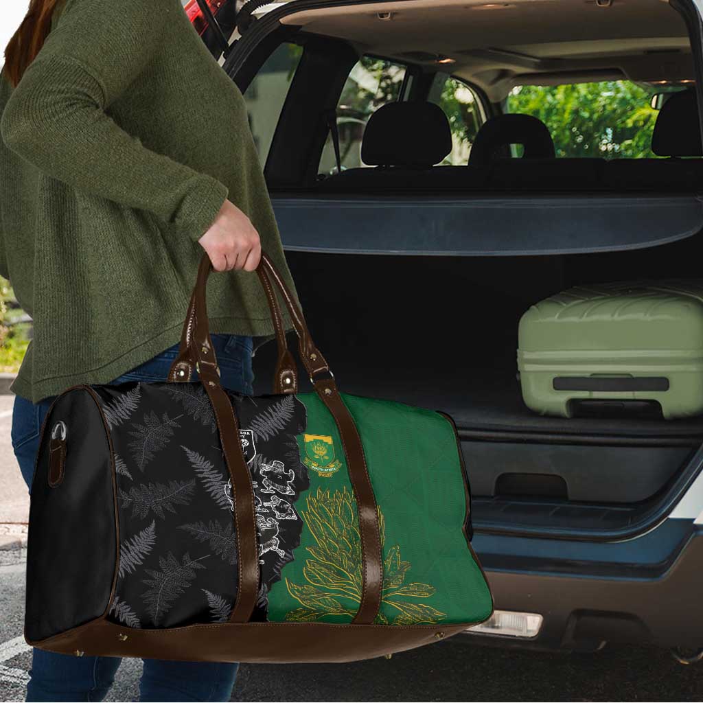 Aotearoa South Africa Rugby Freedom Cup Travel Bag Kiwi Warriors Haka with King Protea Symbol - Wonder Print Shop