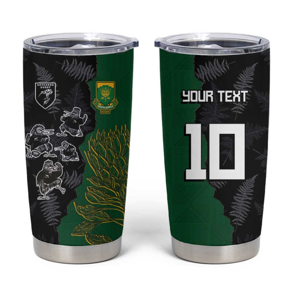 Custom Aotearoa South Africa Rugby Freedom Cup Tumbler Cup Kiwi Warriors Haka with King Protea Symbol - Wonder Print Shop