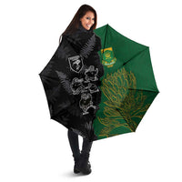 Aotearoa South Africa Rugby Freedom Cup Umbrella Kiwi Warriors Haka with King Protea Symbol - Wonder Print Shop