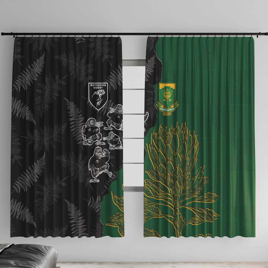 Aotearoa South Africa Rugby Freedom Cup Window Curtain Kiwi Warriors Haka with King Protea Symbol - Wonder Print Shop