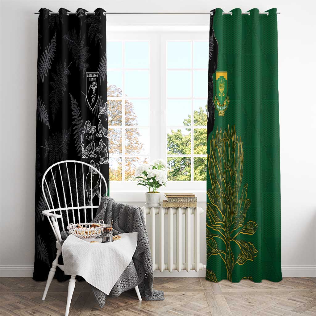 Aotearoa South Africa Rugby Freedom Cup Window Curtain Kiwi Warriors Haka with King Protea Symbol - Wonder Print Shop