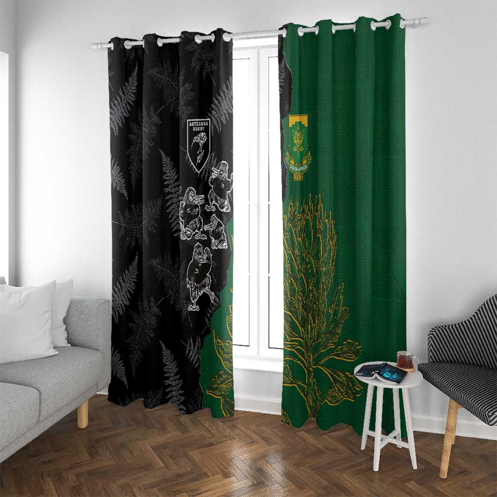 Aotearoa South Africa Rugby Freedom Cup Window Curtain Kiwi Warriors Haka with King Protea Symbol - Wonder Print Shop