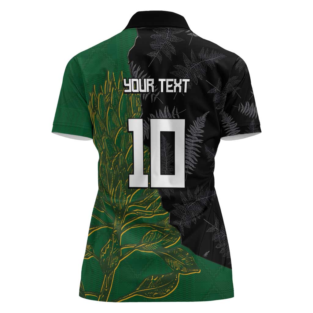 Custom Aotearoa South Africa Rugby Freedom Cup Women Polo Shirt Kiwi Warriors Haka with King Protea Symbol - Wonder Print Shop