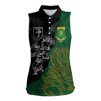 Custom Aotearoa South Africa Rugby Freedom Cup Women Sleeveless Polo Shirt Kiwi Warriors Haka with King Protea Symbol - Wonder Print Shop