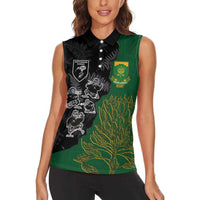 Custom Aotearoa South Africa Rugby Freedom Cup Women Sleeveless Polo Shirt Kiwi Warriors Haka with King Protea Symbol - Wonder Print Shop