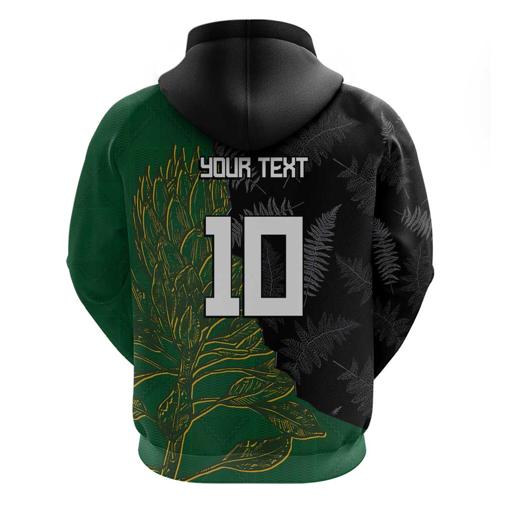 Custom Aotearoa South Africa Rugby Freedom Cup Zip Hoodie Kiwi Warriors Haka with King Protea Symbol - Wonder Print Shop