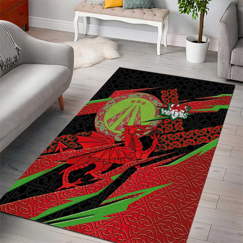 Welsh Celtic-Awen Area Rug Wales Y Ddraig Goch with Celtic Knot Sporty - Wonder Print Shop