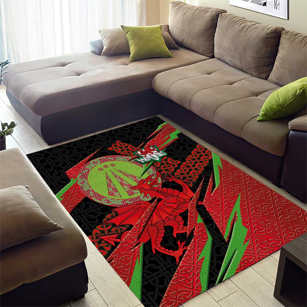Welsh Celtic-Awen Area Rug Wales Y Ddraig Goch with Celtic Knot Sporty - Wonder Print Shop