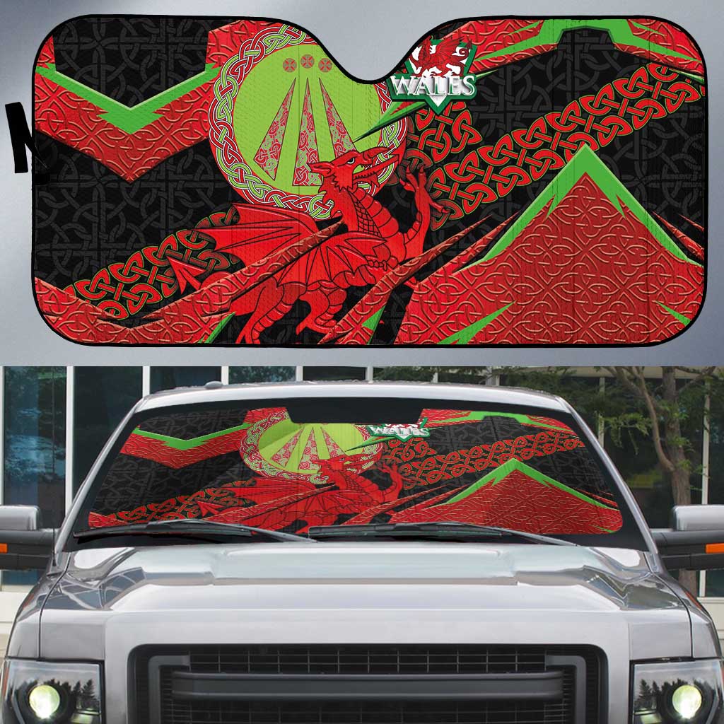 Welsh Celtic-Awen Auto Sun Shade Wales Y Ddraig Goch with Celtic Knot Sporty - Wonder Print Shop