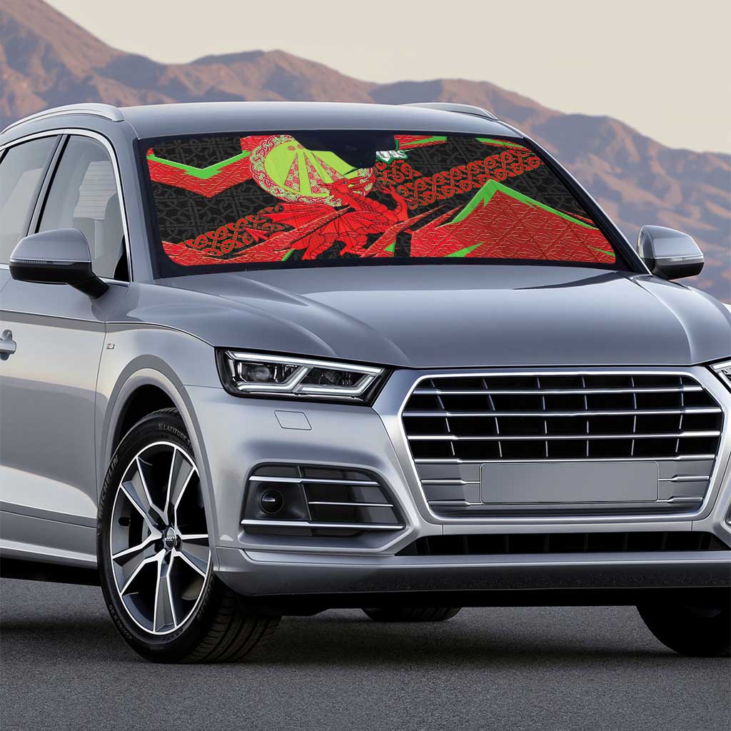 Welsh Celtic-Awen Auto Sun Shade Wales Y Ddraig Goch with Celtic Knot Sporty - Wonder Print Shop