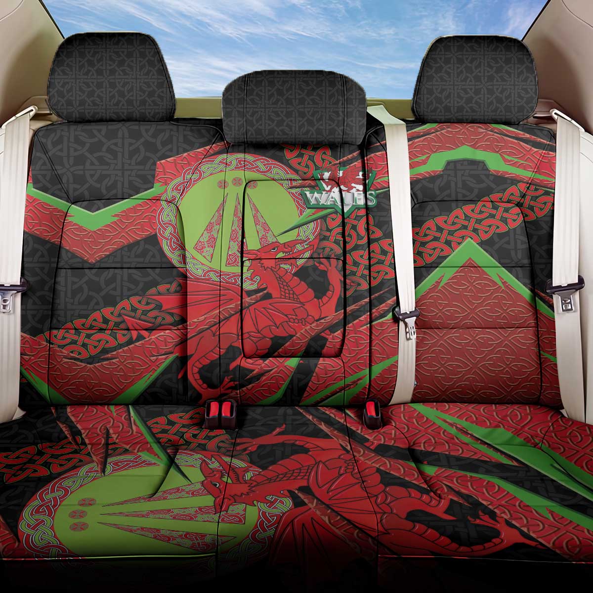 Welsh Celtic-Awen Back Car Seat Cover Wales Y Ddraig Goch with Celtic Knot Sporty - Wonder Print Shop