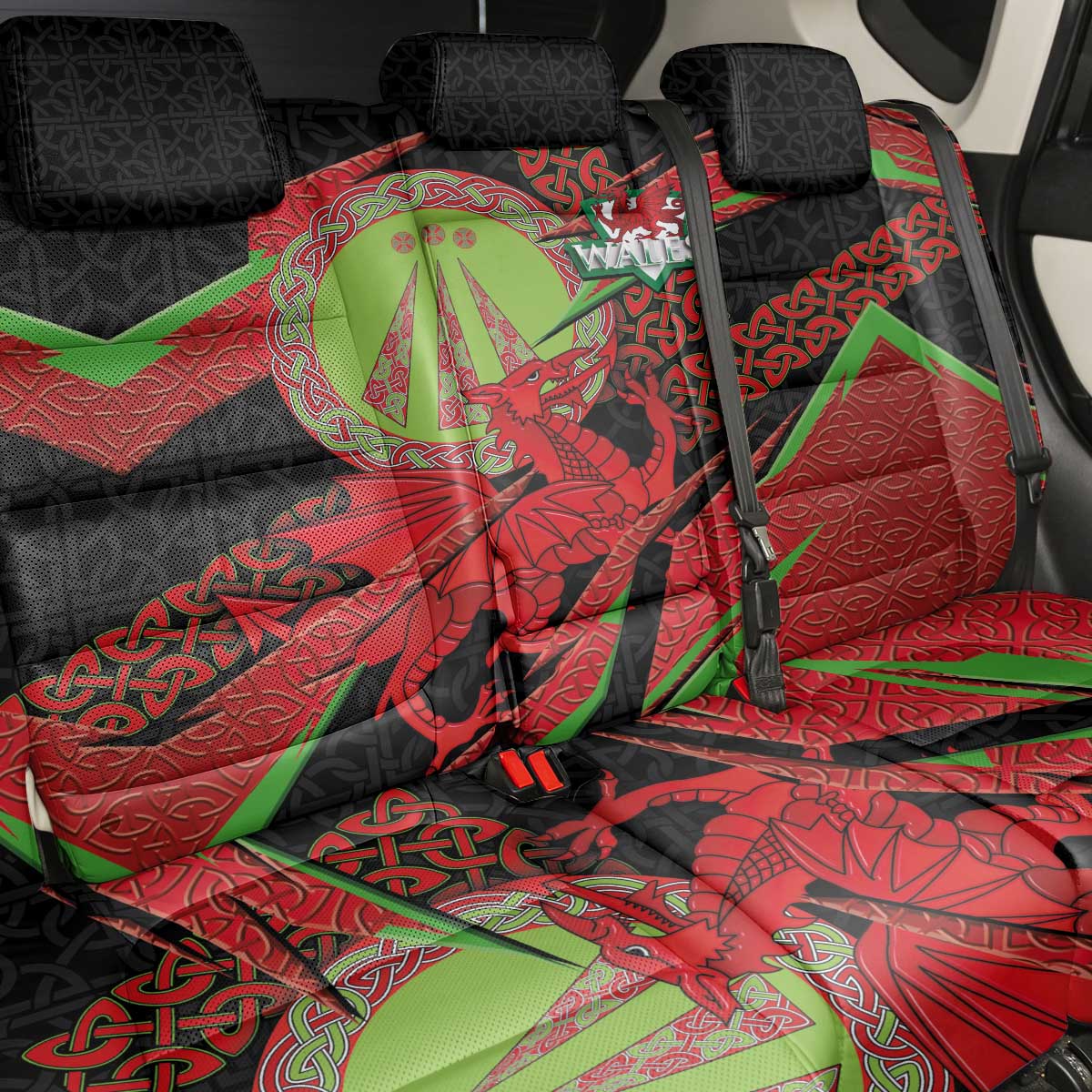 Welsh Celtic-Awen Back Car Seat Cover Wales Y Ddraig Goch with Celtic Knot Sporty - Wonder Print Shop