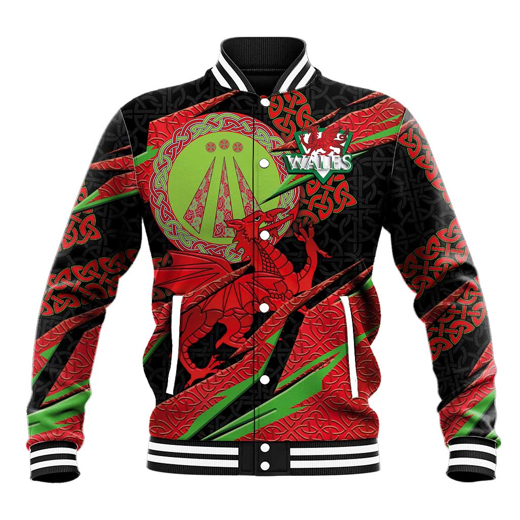 Welsh Celtic-Awen Baseball Jacket Wales Y Ddraig Goch with Celtic Knot Sporty - Wonder Print Shop