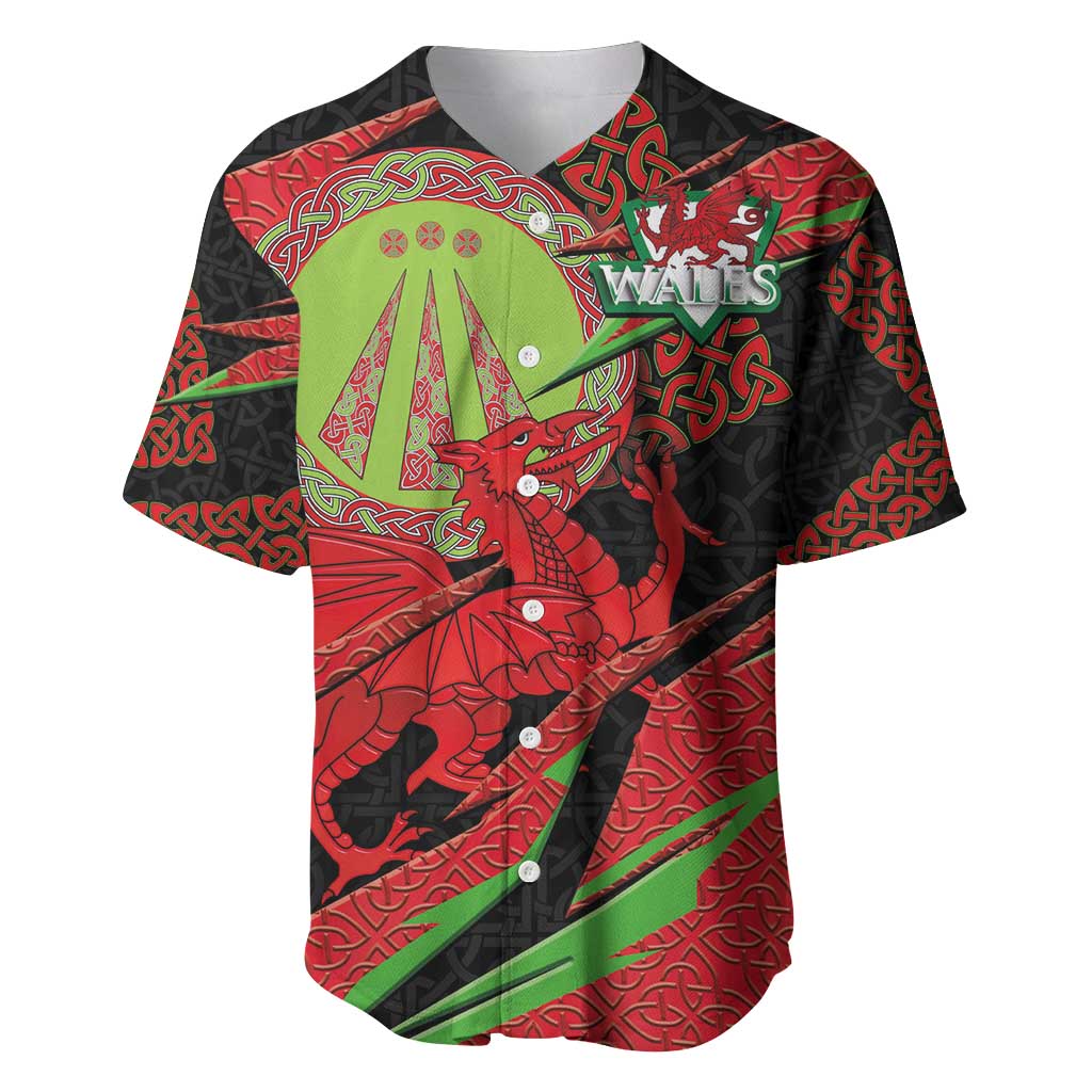 Welsh Celtic-Awen Baseball Jersey Wales Y Ddraig Goch with Celtic Knot Sporty - Wonder Print Shop