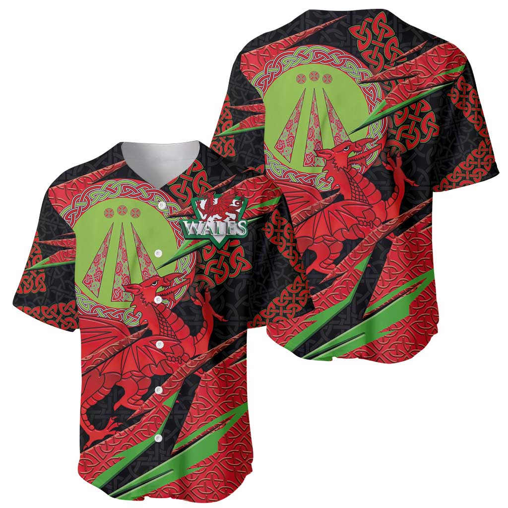 Welsh Celtic-Awen Baseball Jersey Wales Y Ddraig Goch with Celtic Knot Sporty - Wonder Print Shop